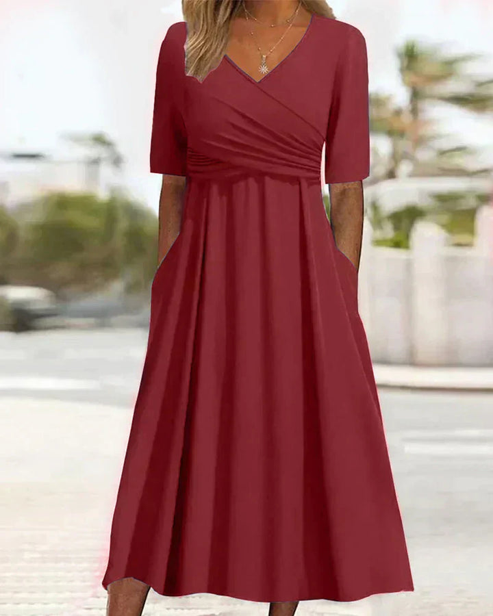 Annabelle | Kurzärmeliges Crossover-Midikleid für Damen