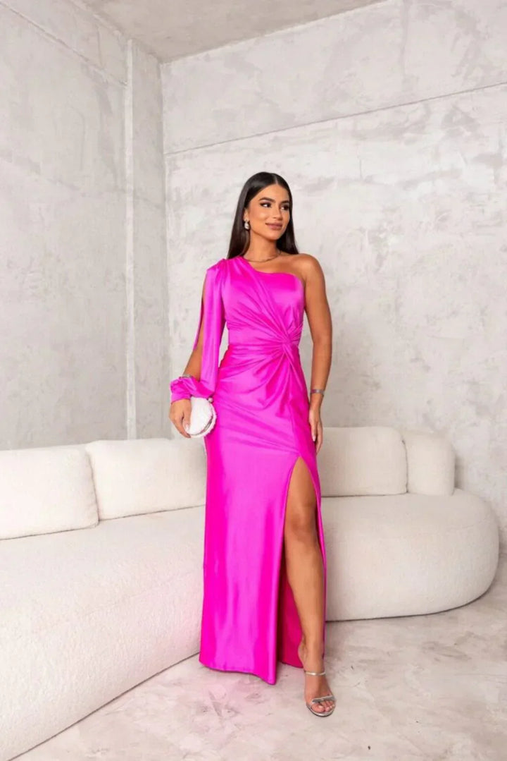 Alison | Elegantes Schlitz-Maxikleid für Damen mit asymmetrischem Ausschnitt