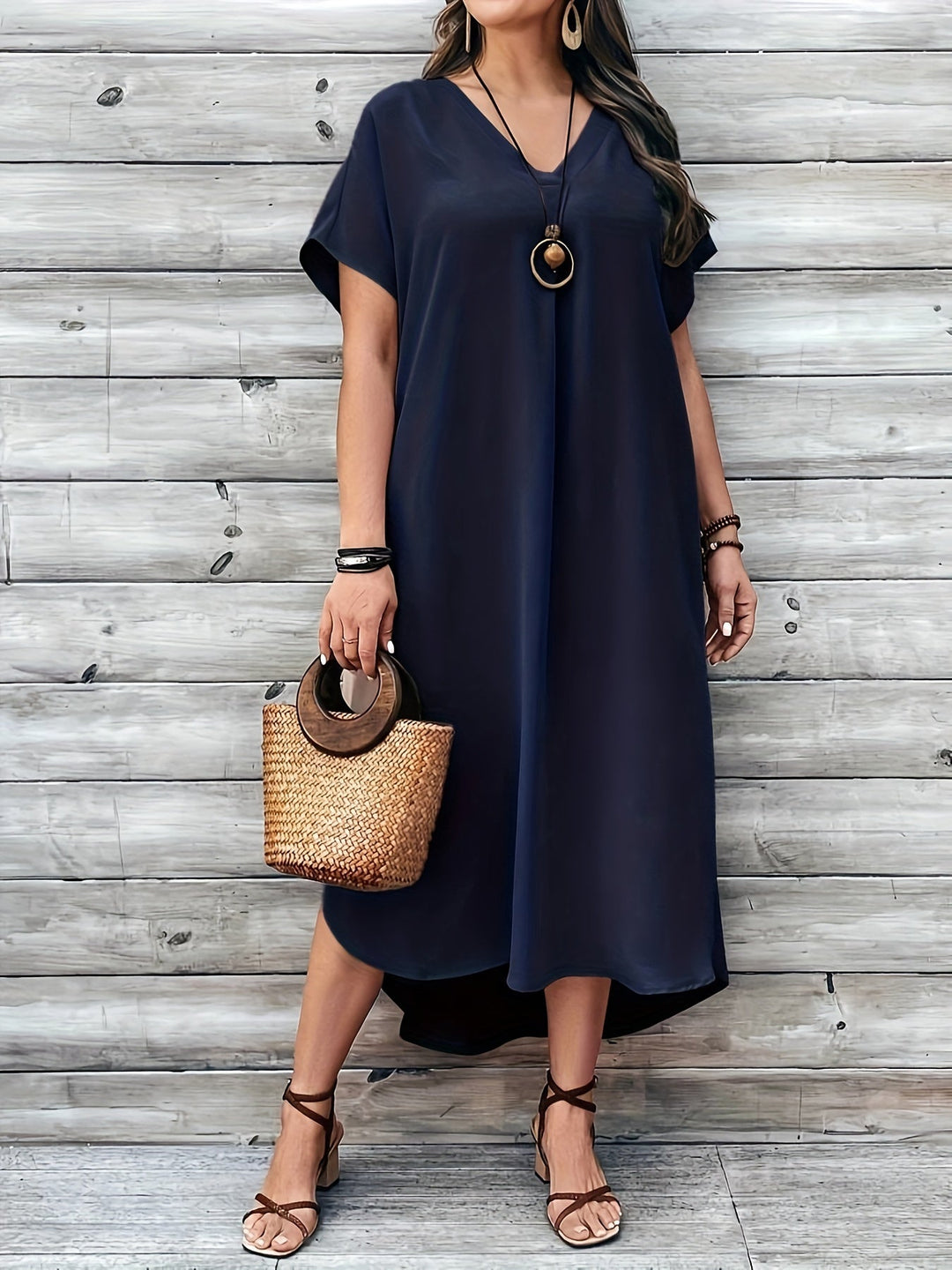 Gwendie | Fließendes Komfortkleid für Damen mit V-Ausschnitt und kurzen Ärmeln