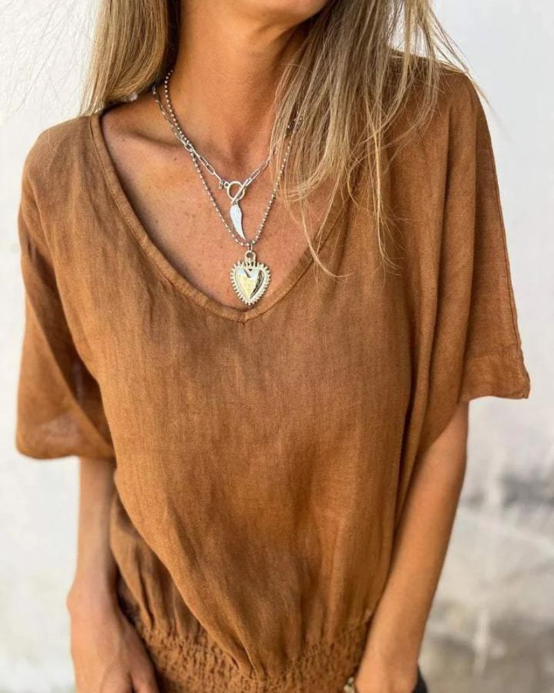 JENNY | Lässiges Sommertop Bluse für Damen mit V-Ausschnitt und kurzen Ärmeln
