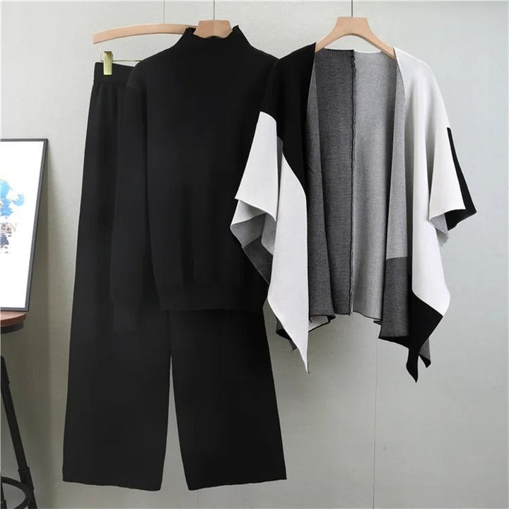 JUNA | Raffiniertes Drei-Teile-Strick-Set mit geometrischem Muster