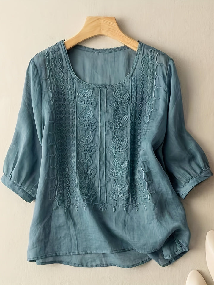 Josie | Frauen Bestickte Bluse für Damen mit Blumenmuster und Rundhalsausschnitt