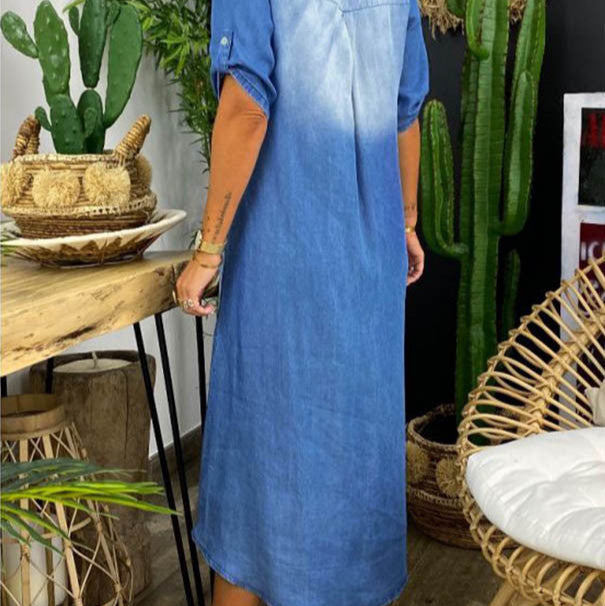 Ilse | Sommer V-Ausschnitt Halb Denim Maxikleid für Damen