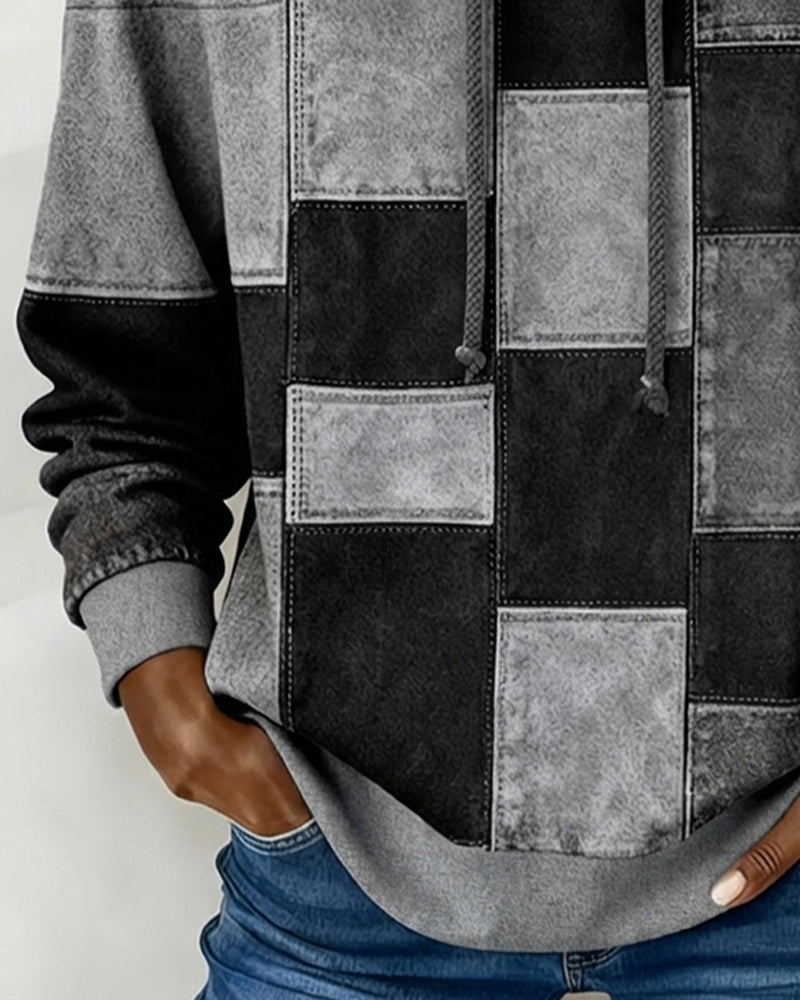 Schicker Langarm-Karierten Hoodie für Damen mit Kapuze