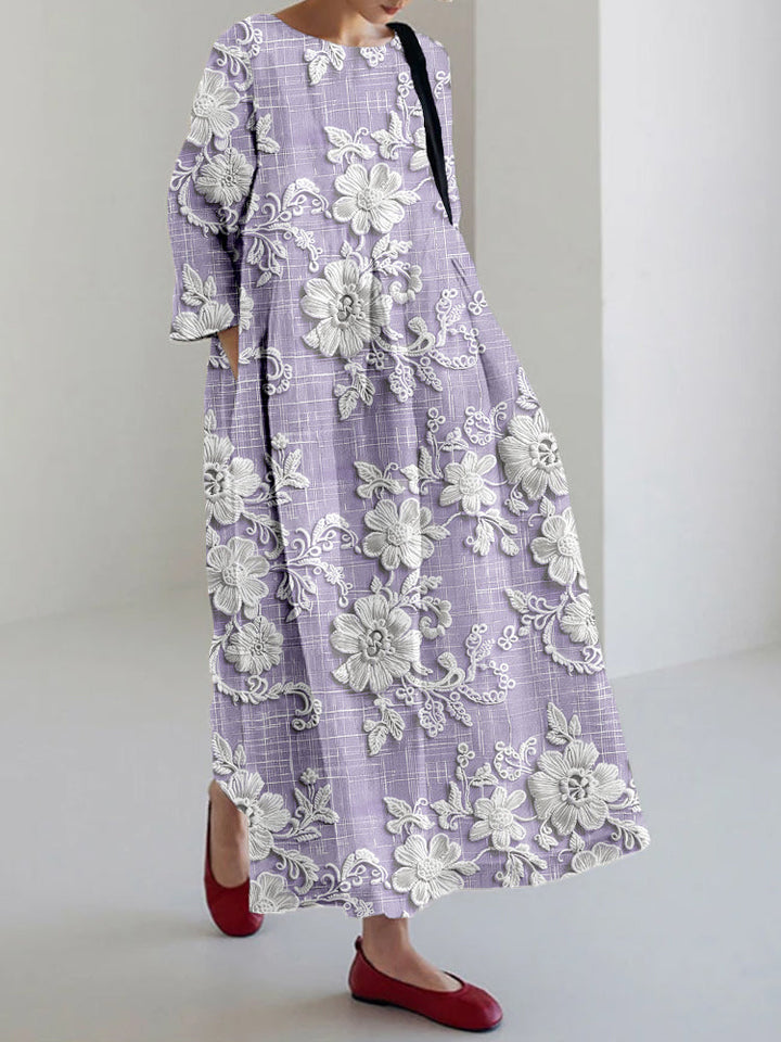 Anovia | Anmutiges Bedrucktes Kleid mit Blumenmuster und langen Ärmeln