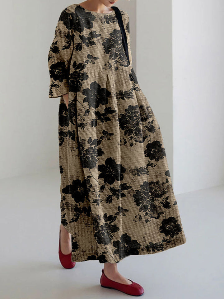 Nerisse | Botanisches Druckkleid mit Blumenmuster und Rundhalsausschnitt
