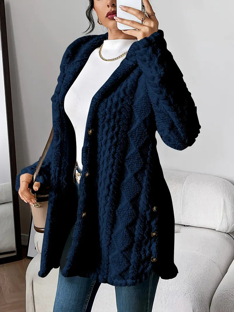 Chloe | Plüsch-Hoodie-Cardigan für Damen mit V-Ausschnitt und langen Ärmeln