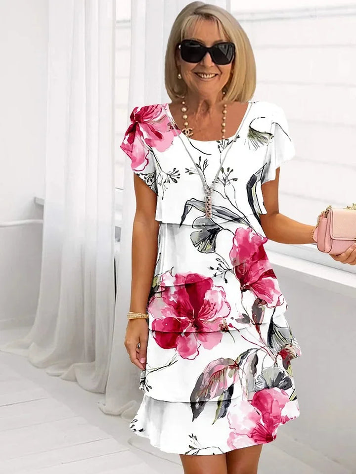 Emily | Elegantes Maxikleid für Damen mit Blumen und Rundhalsausschnitt