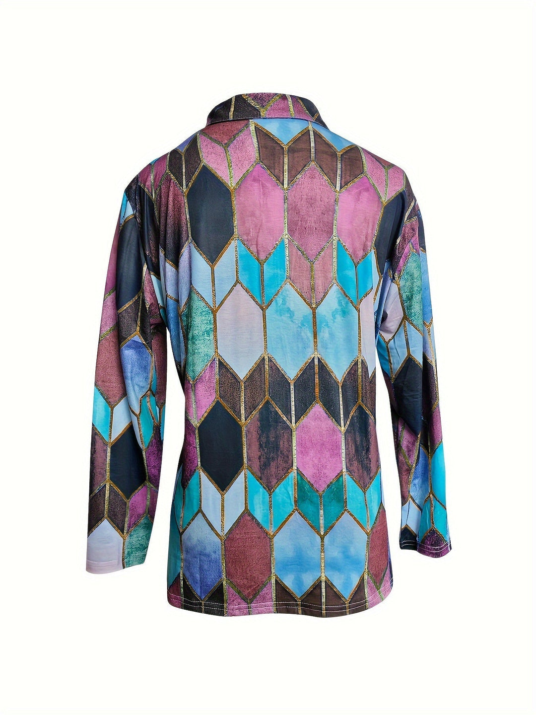 Bianca | Buntes Geometrisches Zip-Up Shirt für Damen mit V-Ausschnitt
