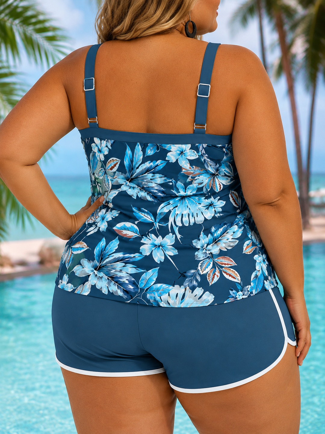 Imke | Ärmelloser Tankini mit U-Ausschnitt und Print in großen Größen für Damen
