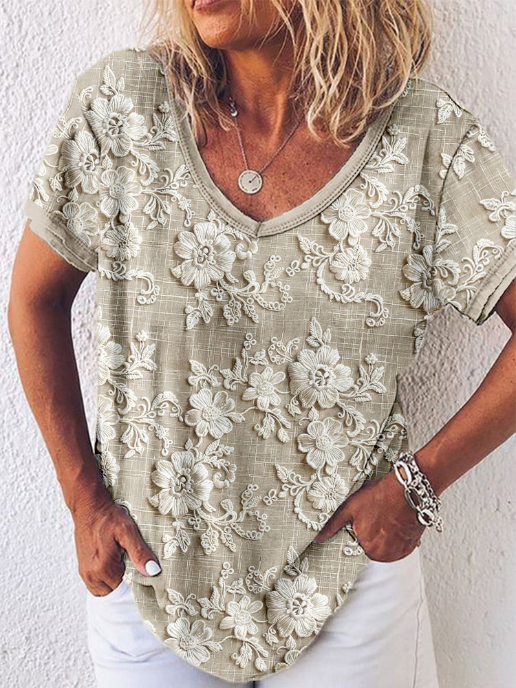 Renara | Bedrucktes Top mit Blumenmuster, Rundhalsausschnitt und langen Ärmeln