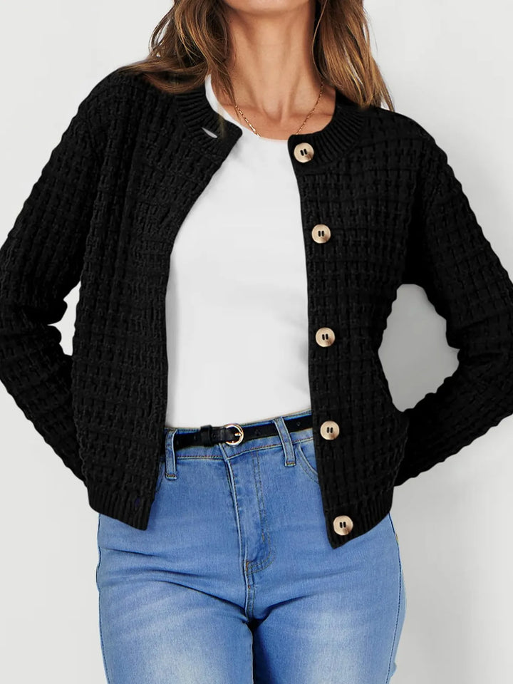 Harper | Strickjacke für Damen mit Knopfleiste und Rundhalsausschnitt