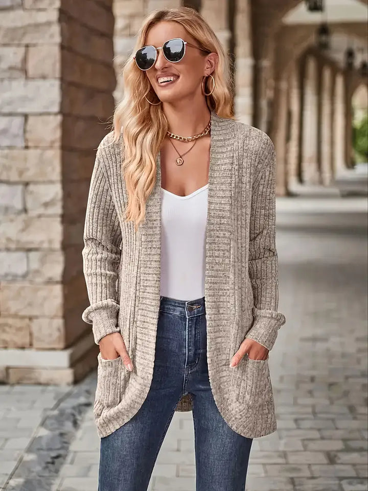 Neva | Eleganter Rippstrick-Cardigan für Damen mit langen Ärmeln