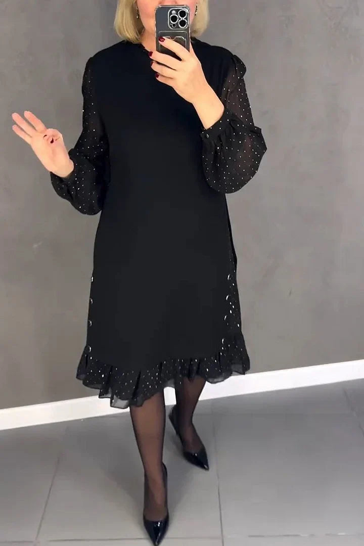 Niklas | Damen Midikleid mit Rundhalsausschnitt und Fester Farbe