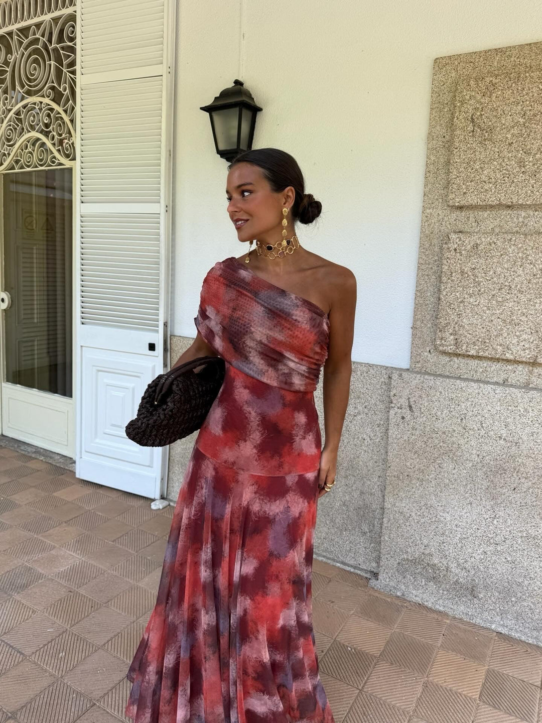 Damen Maxikleid mit Einschulterträger