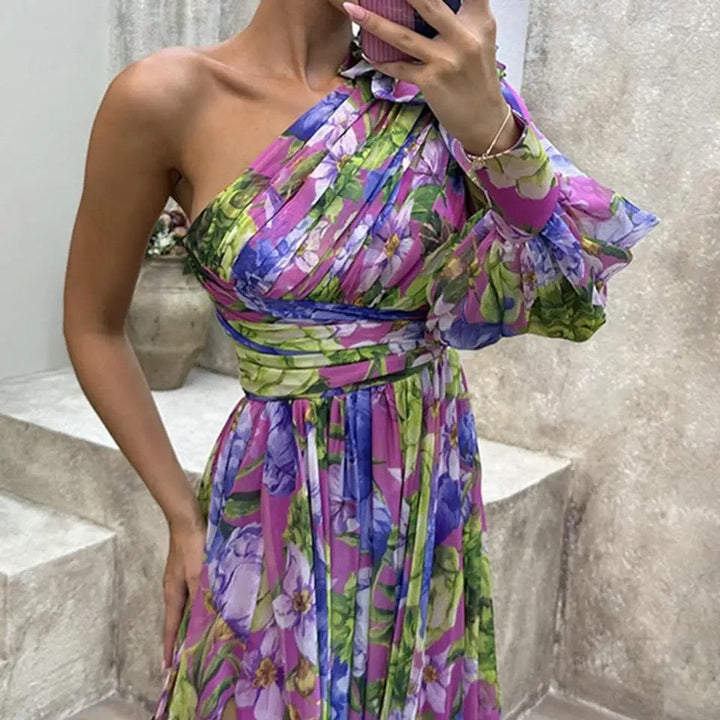Aurélie | Ein-Schulter Maxikleid für Damen mit Blumenmuster
