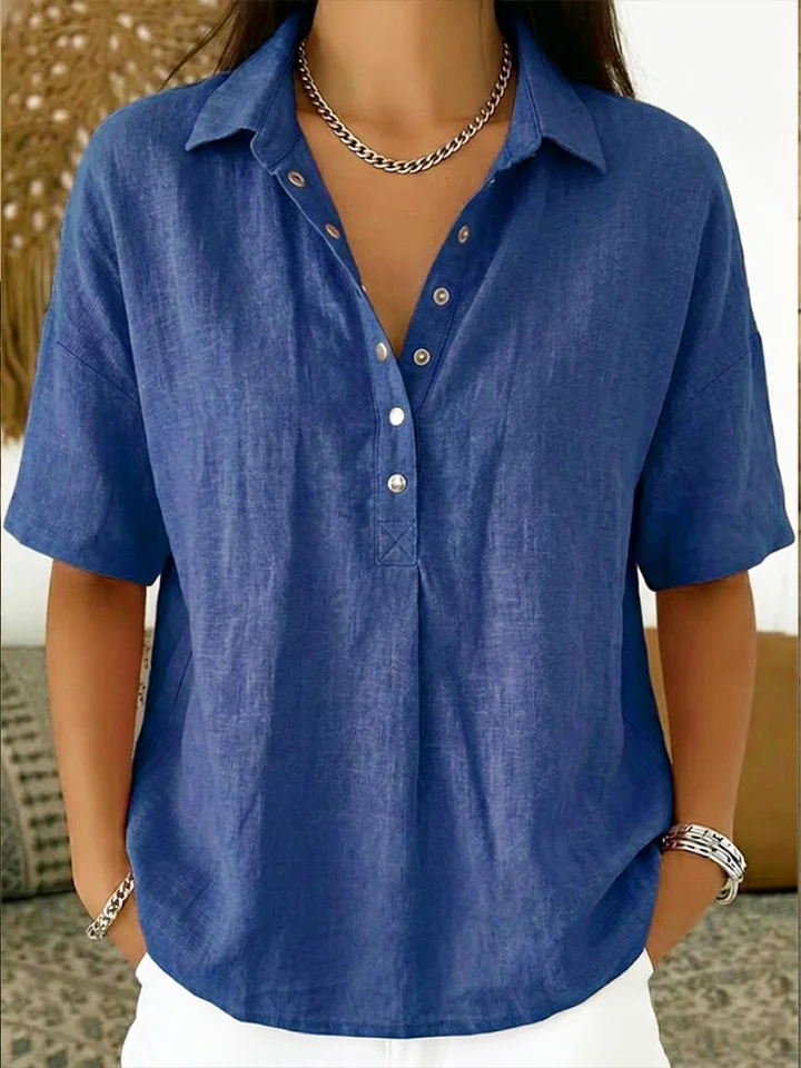 Willow | Bluse für Damen mit Kragen und Knopf und kurzen Ärmeln