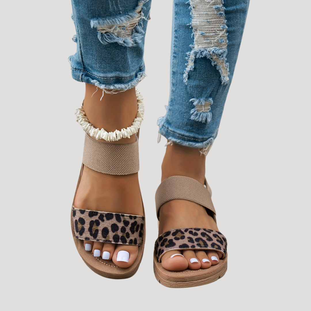 Schicke Leopardenmuster Cross-Strap Flache Sandalen | Ultimativer Komfort für Damen