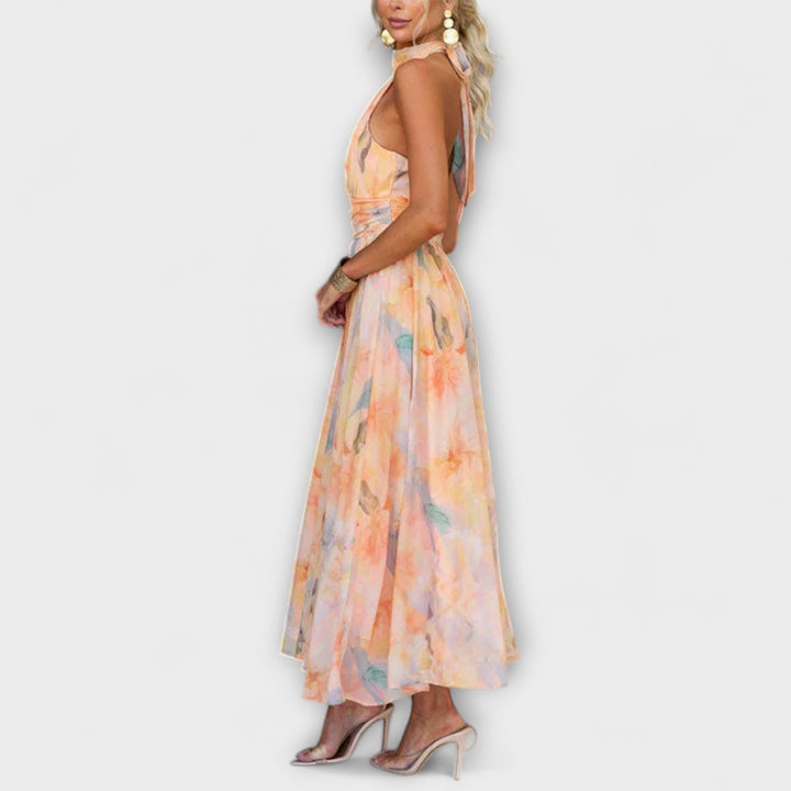 Dana | Aquarell Halter Maxi Kleid für Damen mit Neckholder-Ausschnitt