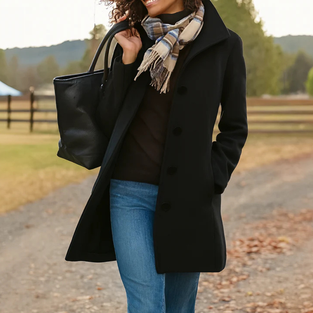 Vera | Klassischer Mid-Length Knopfmantel für Damen mit langen Ärmeln