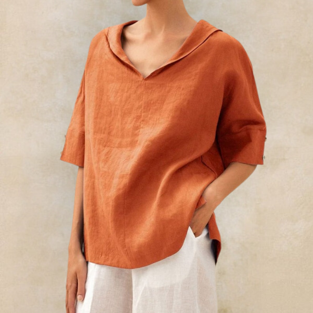 Zoe | Lässige Lockere Bluse für Damen mit Rundhalsausschnitt und kurzen Ärmeln