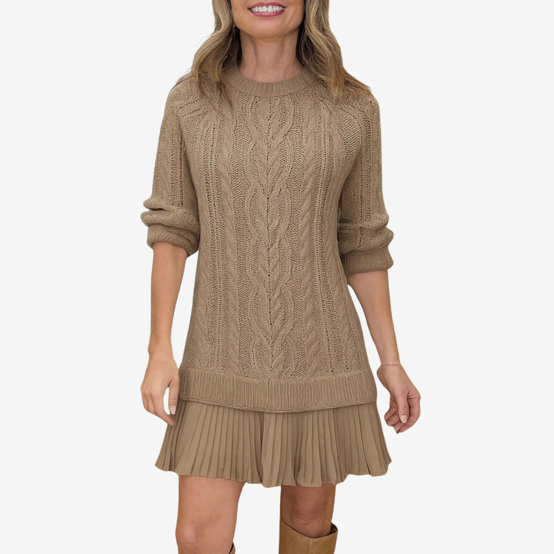 Gaëlle | Schick Strickkleid für Damen mit Rundhalsausschnitt und kurzen Ärmeln