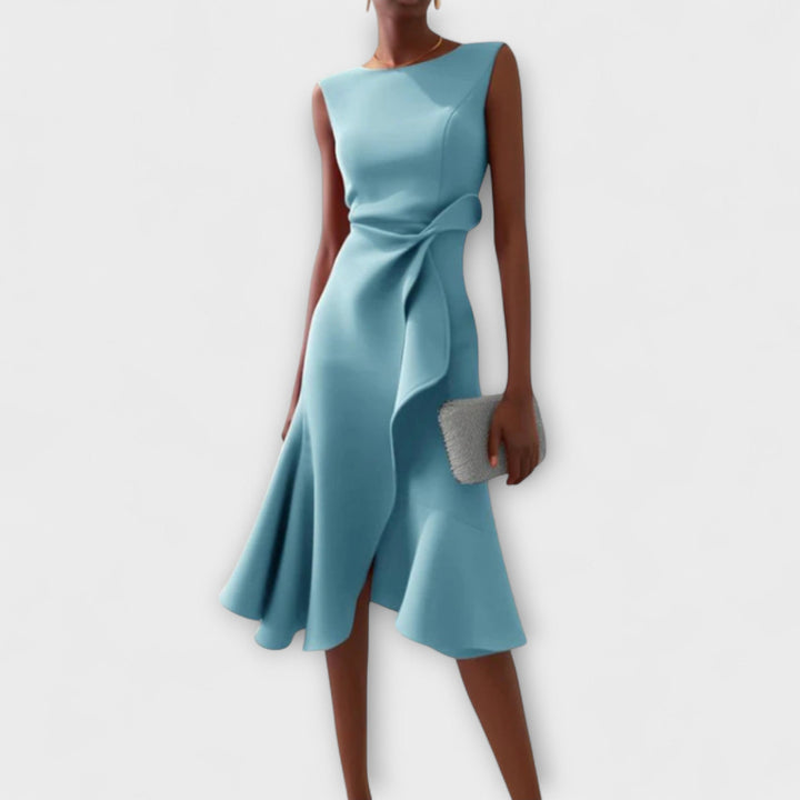 Juliette | Elegantes Drapiertes Asymmetrisches Midi-Kleid für Damen