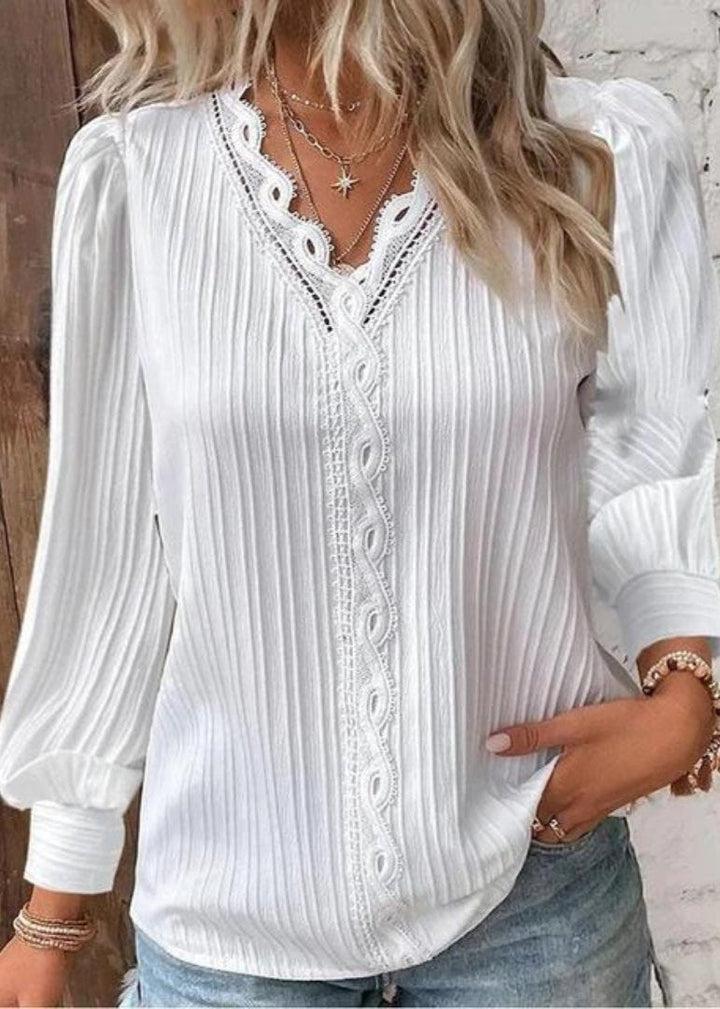 Camillia | Elegante Pintuck Bluse für Damen mit V-Ausschnitt und langen Ärmeln