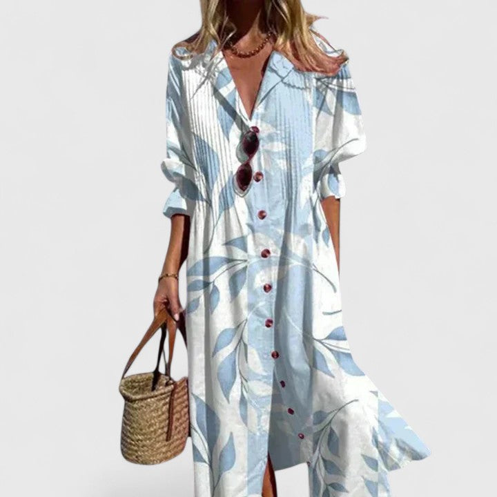 Lauren | Stylisches Boho-Maxikleid für Damen mit V-Ausschnitt und kurzen Ärmeln