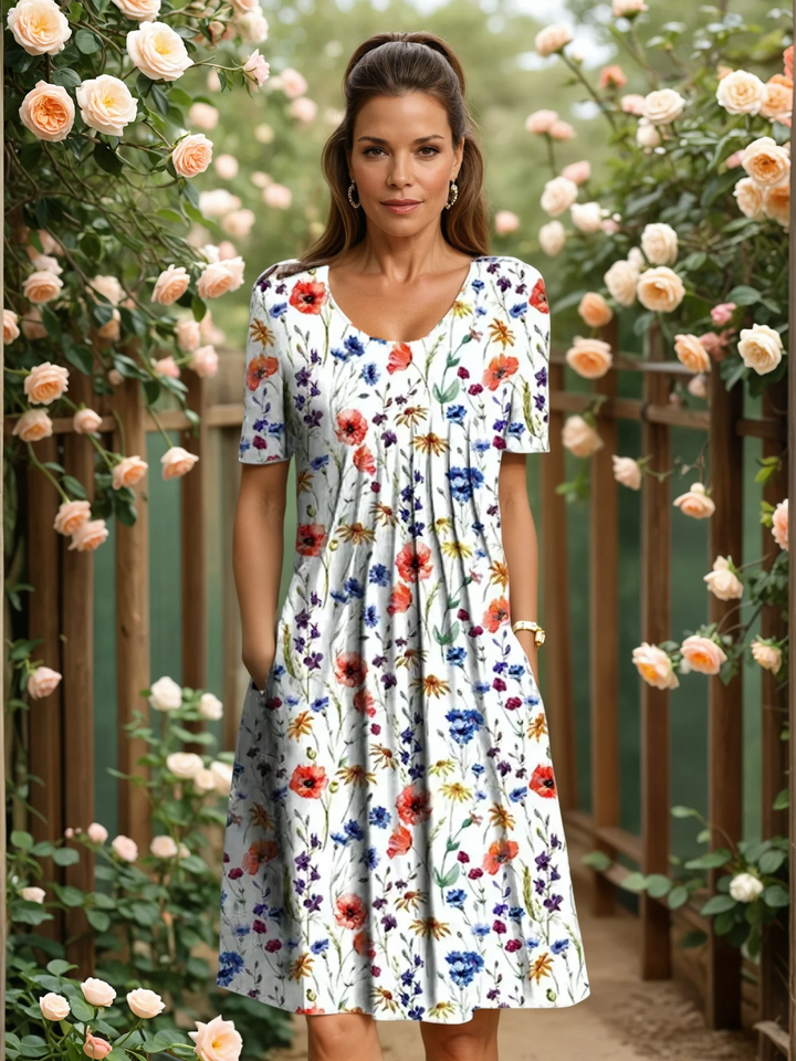 Fiona | Elegantes Alltagskleid für Damen mit Blumenmuster und Rundhalsausschnitt