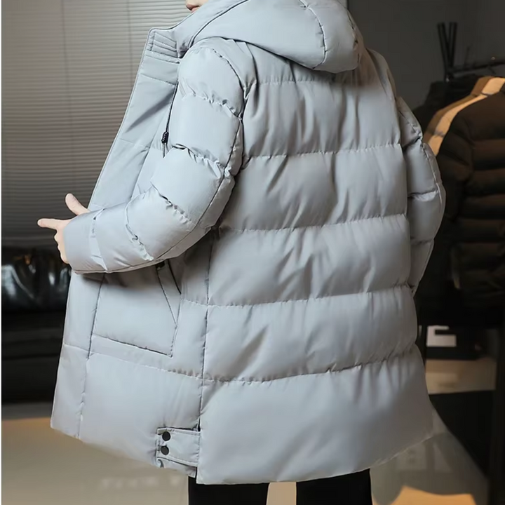 Elegante Lange Winterjacke für Herren mit Kapuze und langen Ärmeln