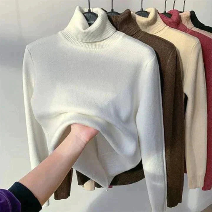 Leonie | Beigefarbener Rollkragenpullover für Damen mit Futter