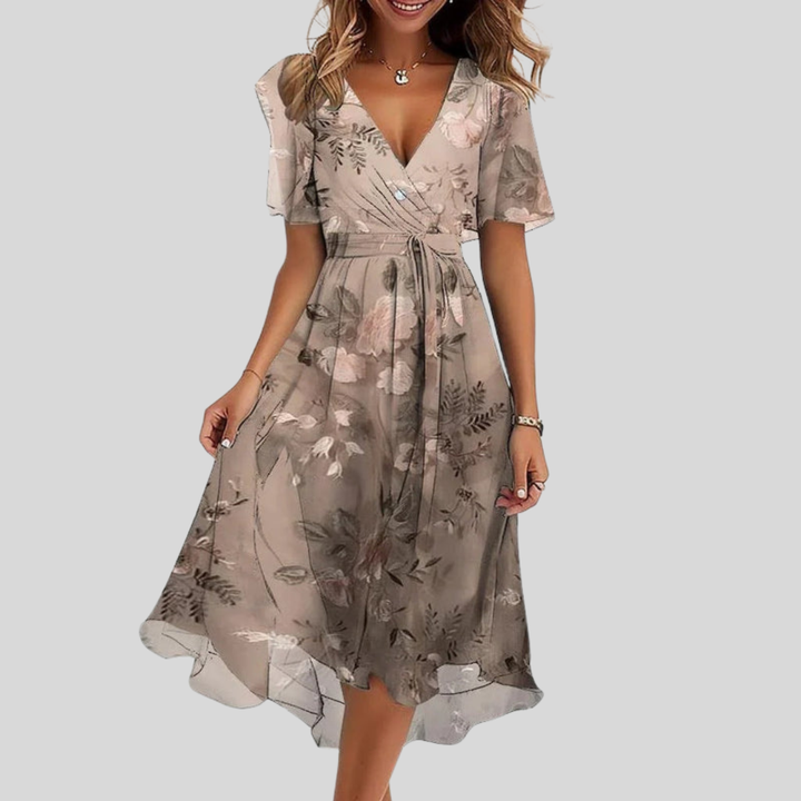 Naomie | Elegantes Sommerkleid für Damen mit Blumenmuster und V-Ausschnitt