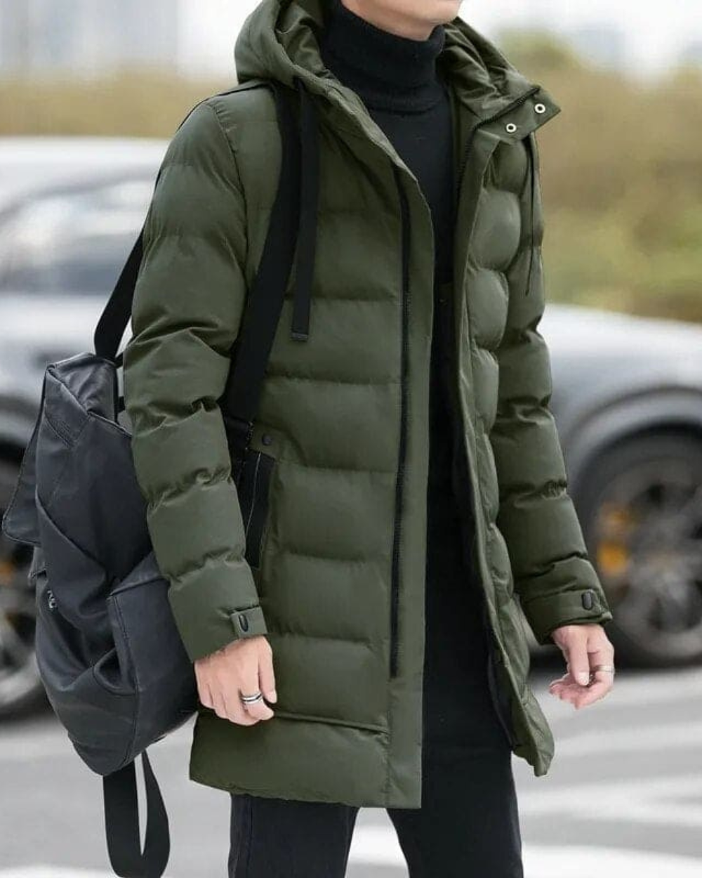 Gianluca Lange Winterjacke für Herren mit Kapuze und langen Ärmeln