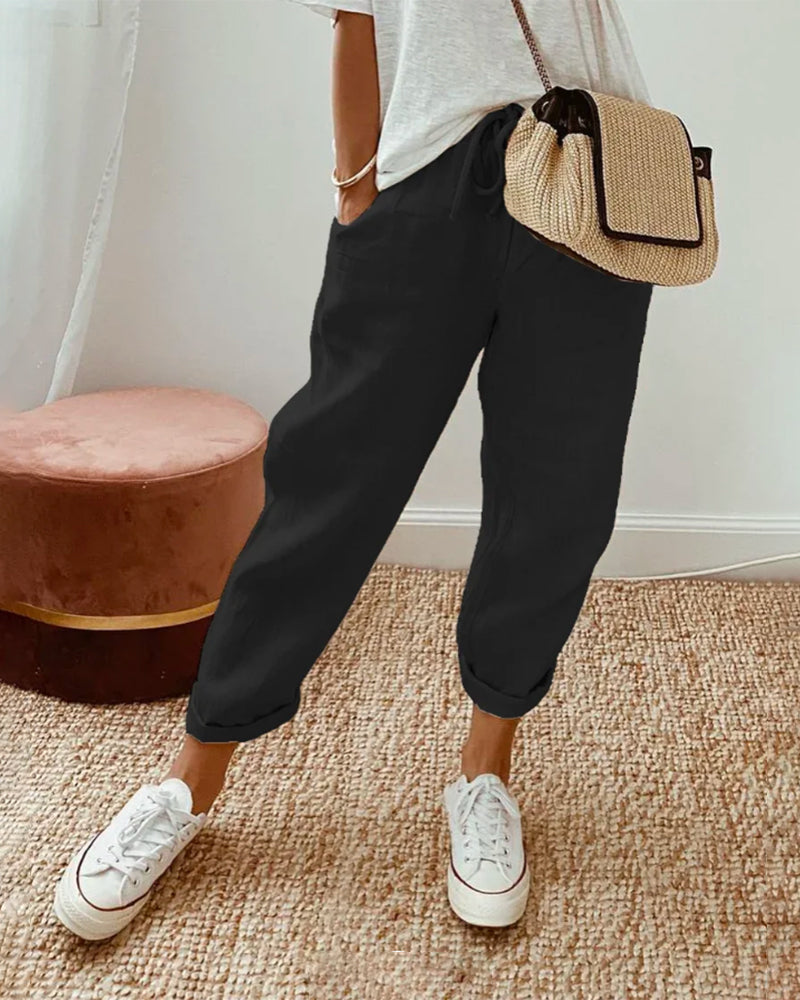 TRACY | Leichte Hose für Damen mit geradem Bein und hohem Bund