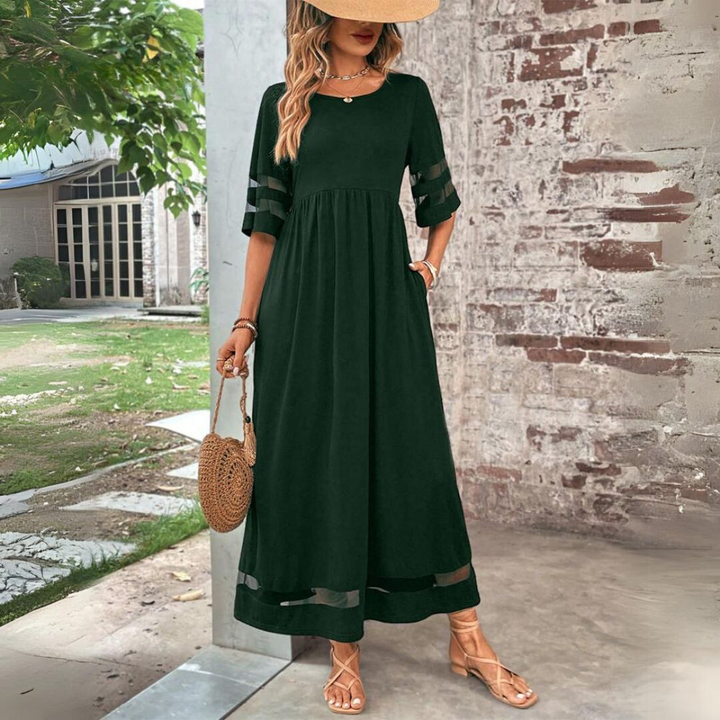 Nadia | Kleid mit Bauchbedeckung, Rundhalsausschnitt und langen Ärmeln