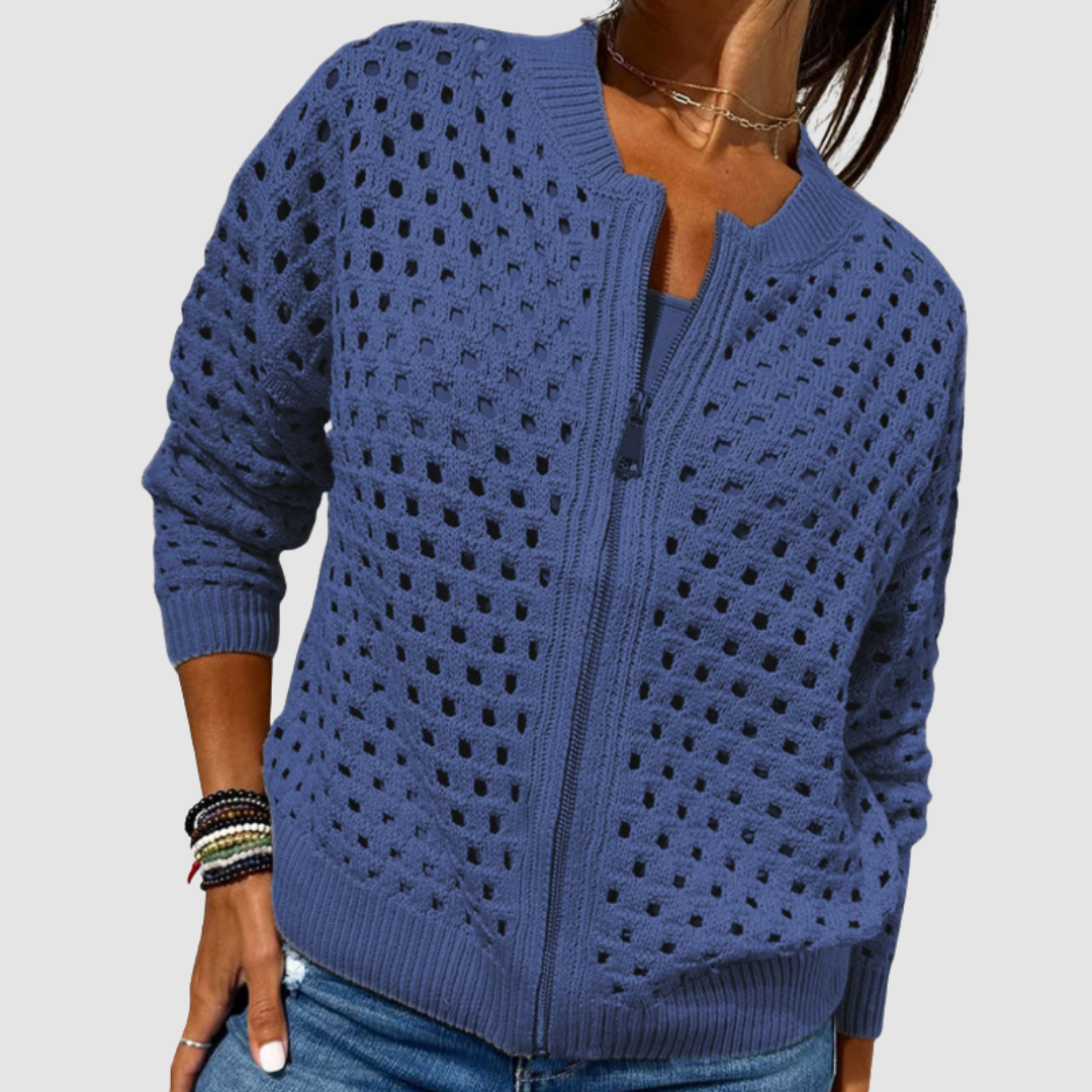 Desiree Strickcardigan für Damen mit Rundhalsausschnitt und langen Ärmeln