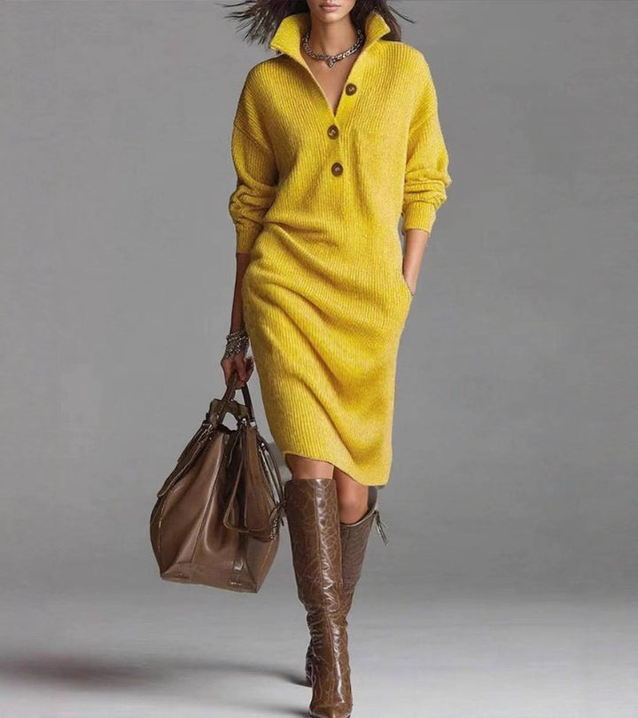 Scarlett | Elegantes Winterkleid für Damen mit Knöpfen und V-Ausschnitt
