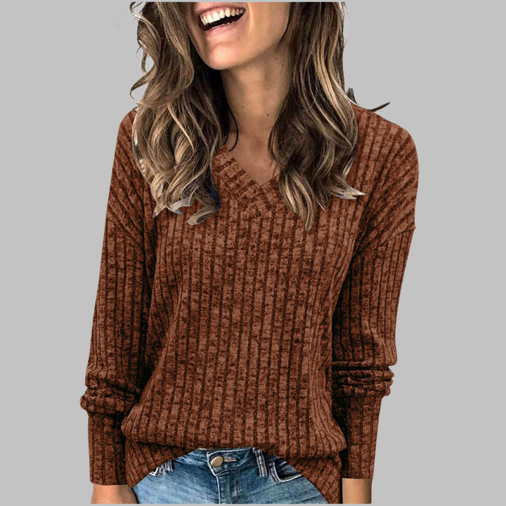 Damen Pullover mit langen Ärmeln und V-Ausschnitt