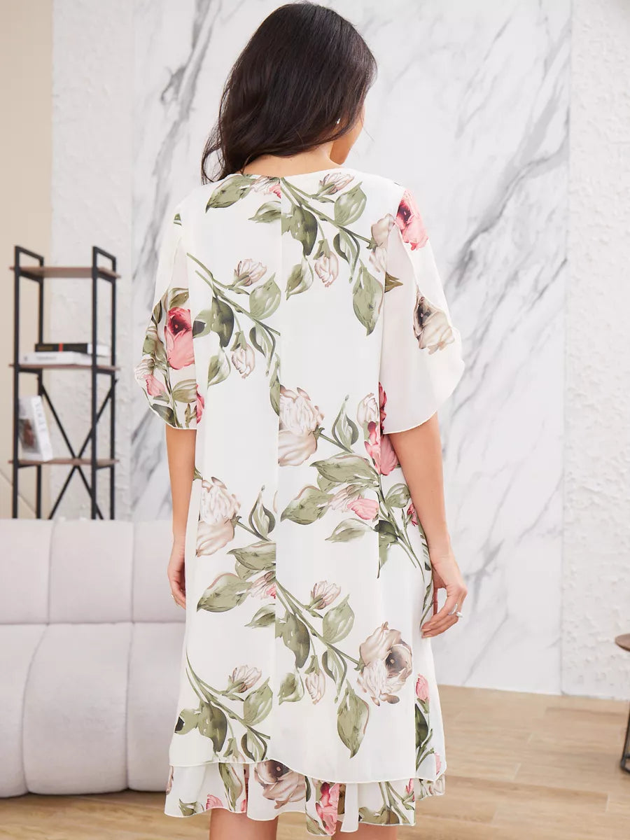 Camila | Elegantes Blumen-Midikleid für Damen mit Rundhalsausschnitt