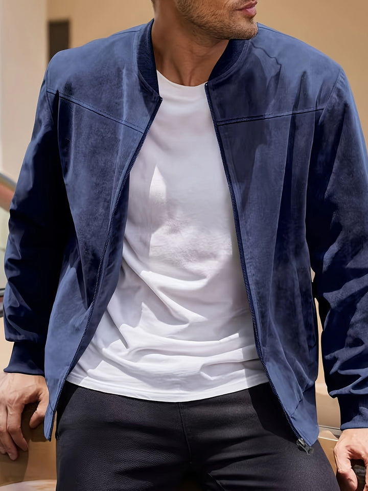 Dex | Klassische Wildleder-Zipperjacke für Herren mit Rundhalsausschnitt