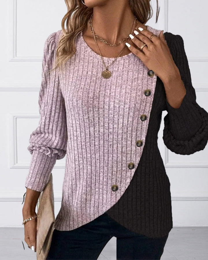 Evelyn | Das Colour-Block Casual Top für Damen mit Rundhalsausschnitt