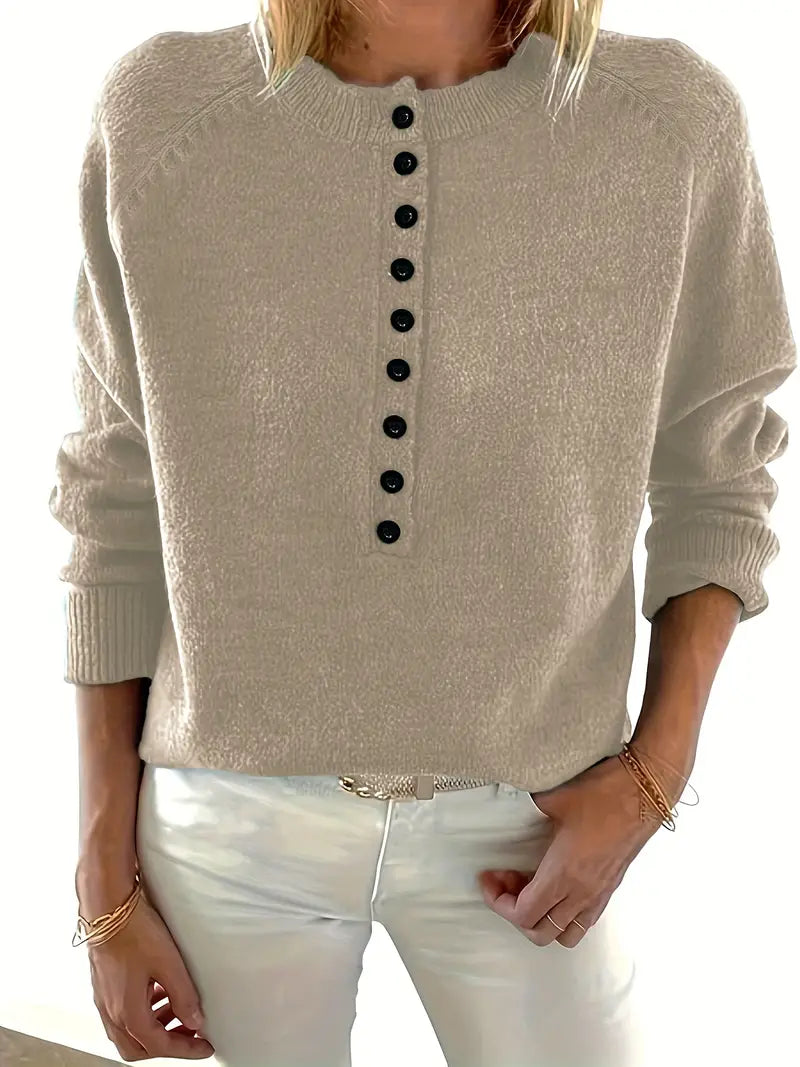 Caroline | Solider Pullover für Damen mit Halber Knopfleiste