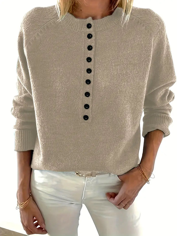 Caroline | Solider Pullover für Damen mit Halber Knopfleiste