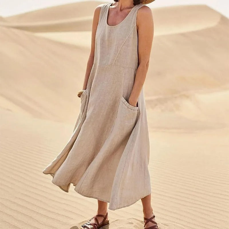 Tina | Sommer Kleid für Damen mit Rundhalsausschnitt und langen Ärmeln
