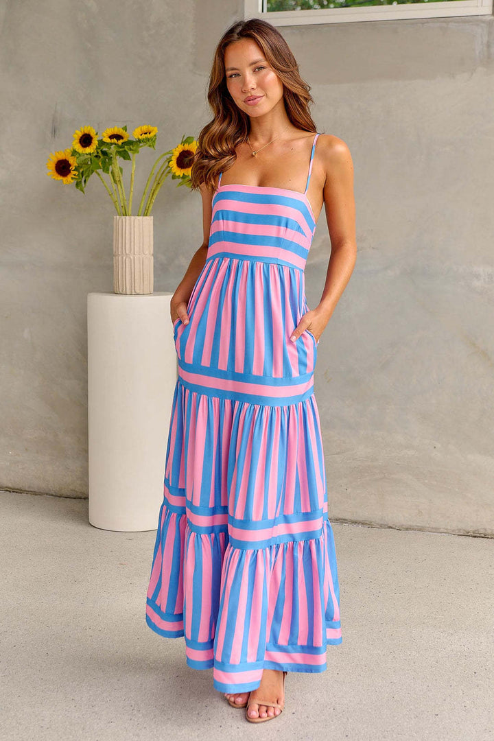 Marisol | Gestreiftes Maxikleid für Damen mit Trägern und Taschen