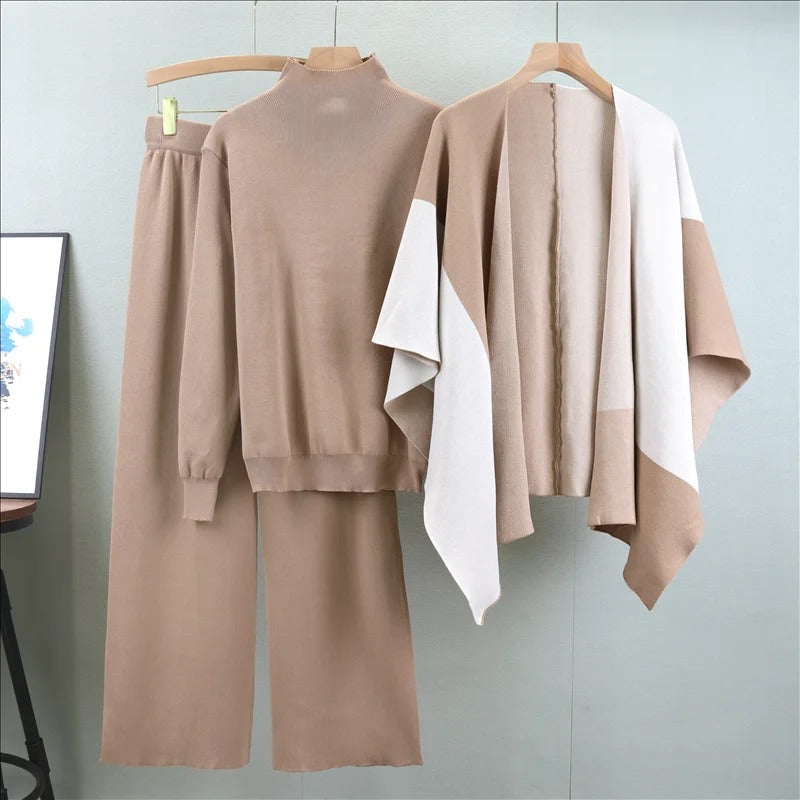 JUNA | Raffiniertes Drei-Teile-Strick-Set mit geometrischem Muster
