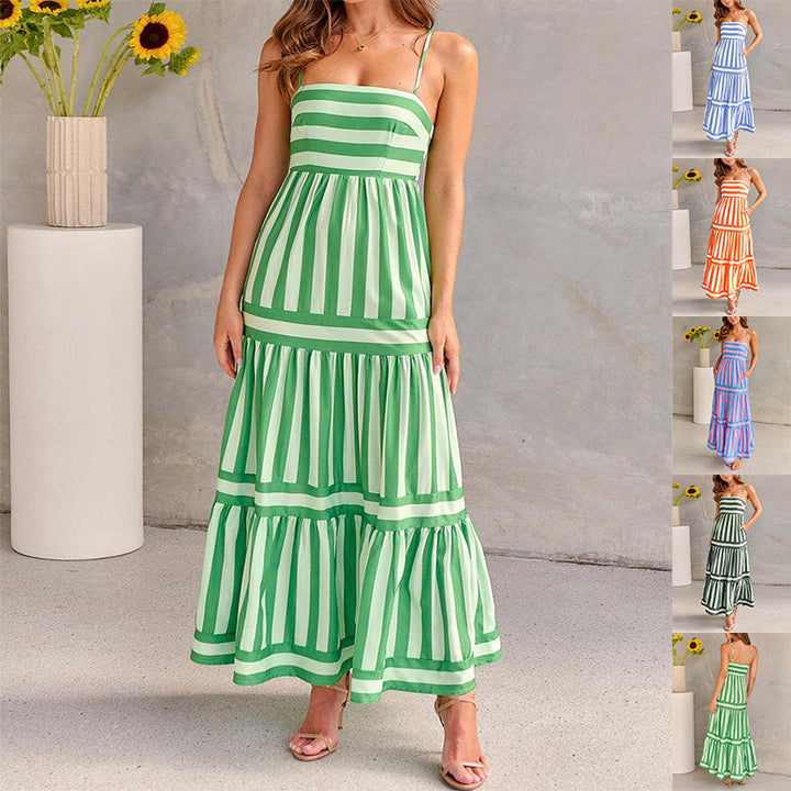 Marisol | Gestreiftes Maxikleid für Damen mit Trägern und Taschen