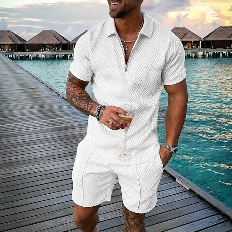 Tim | Unendliches Weiss Poloshirt- und Shorts-Set für Herren