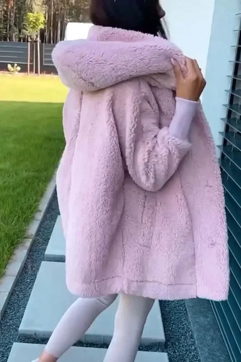 Sabrina | Damen Plüsch Kapuzenjacke mit langen Ärmeln